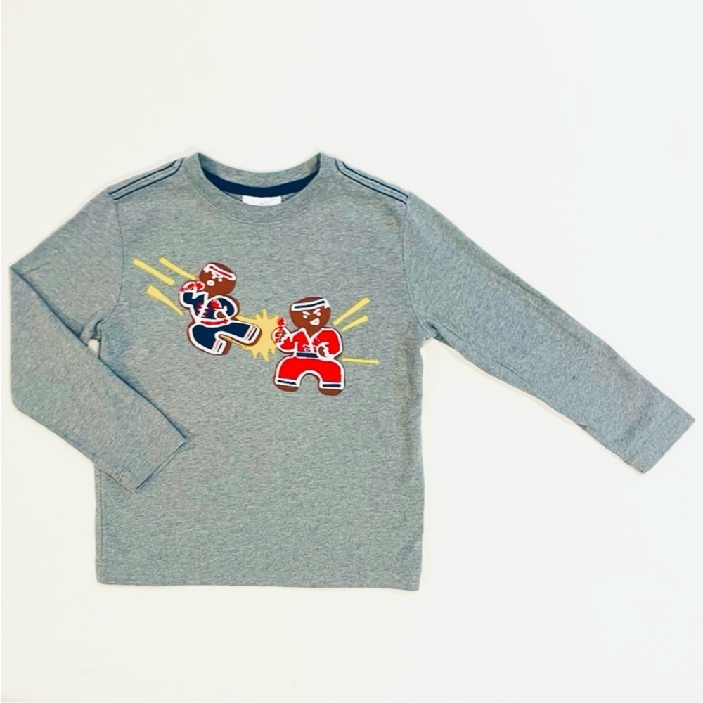 Hanna Andersson Applique Tee Boys 5 110 cm Ninjabread Men Christmas Cookies Grey